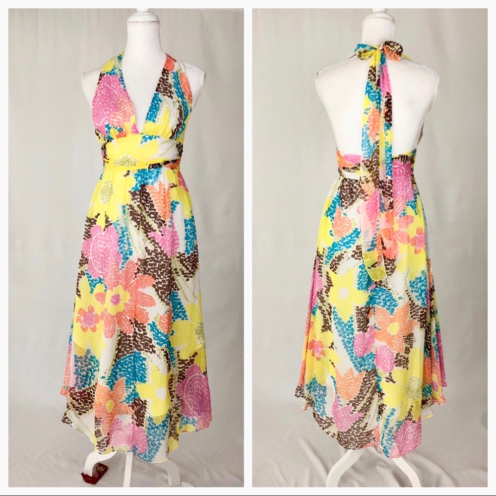 Milly silk halter dress handkerchief hem midi 4